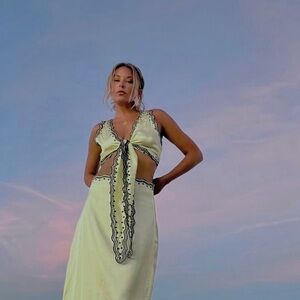 Nasty Gal Yellow Cropped Lace Blouse